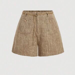 SHEIN Tan High Waist Shorts with Chain Accent